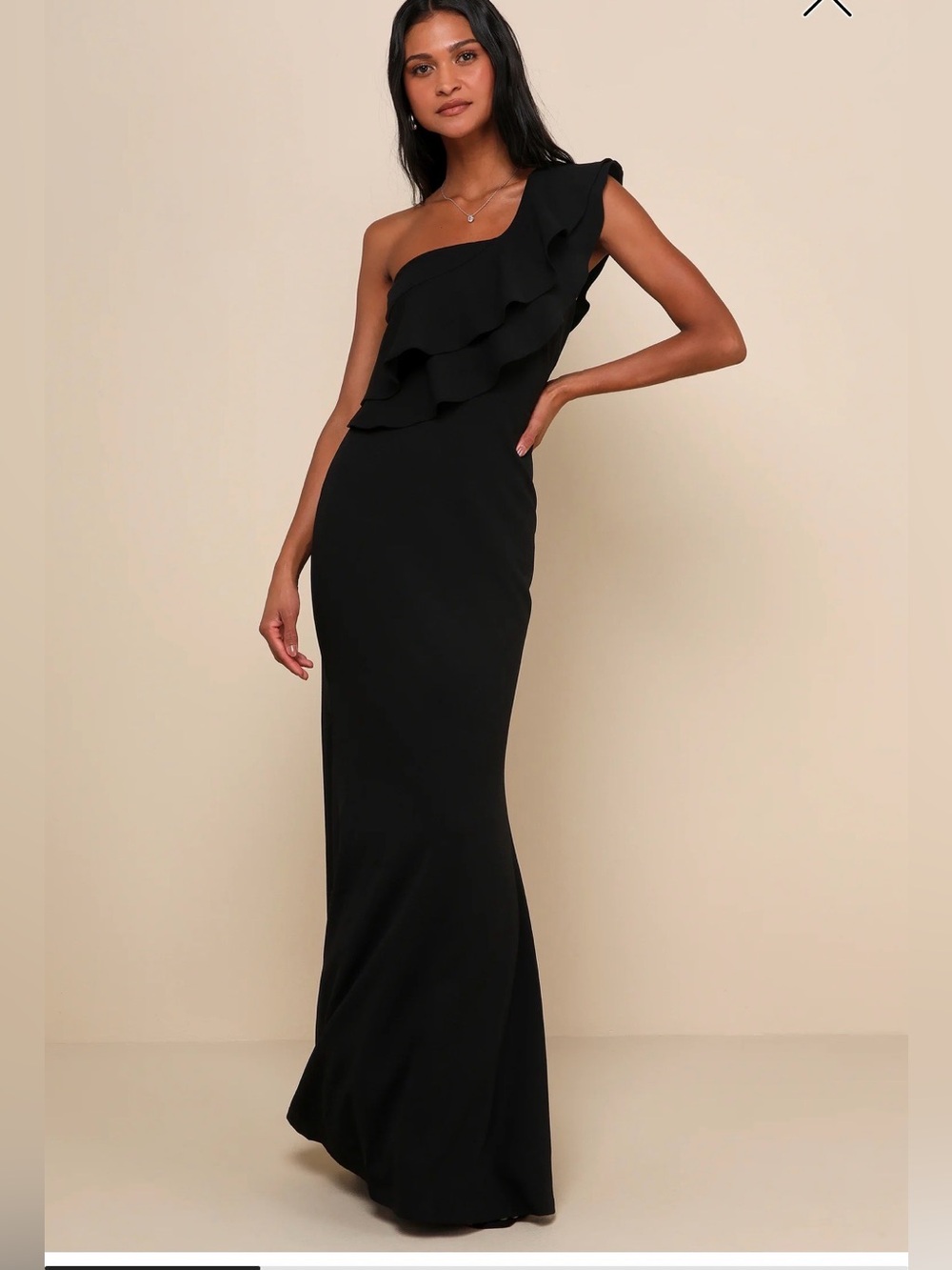 Lulus Grand Beauty Black Ruffled One-Shoulder Mermaid Maxi Dress Size L NWT